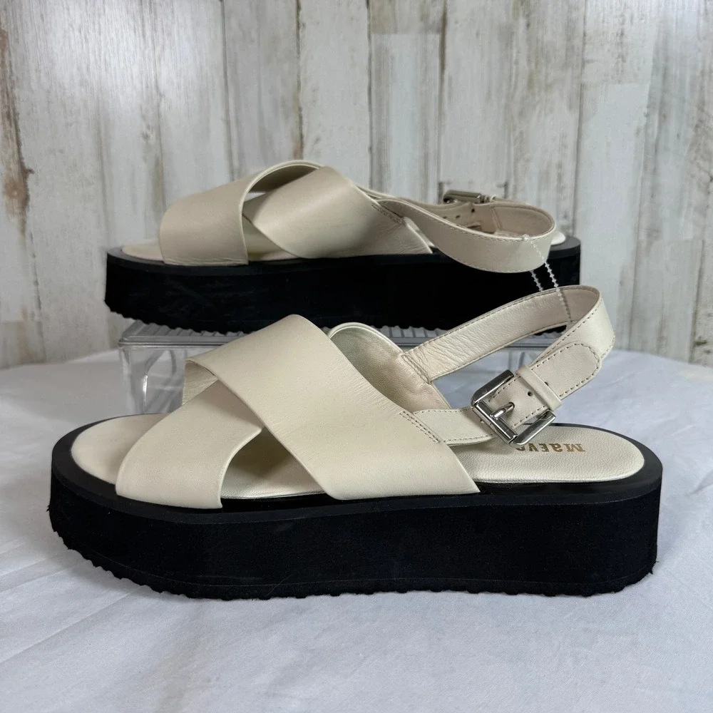 Anthropologie Maeve Cross Strap Chrissy Platform Sandals Cream Slingback 10.5/41
